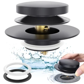 Matte Black Universal Tip Toe Tub Stopper Replacement, Pop Up Bathtub Drain Stoppers, Bathroom Bath Tub Drains Plug, Replaces Lift and Turn, Tip-Toe and Trip Lever drains for Tub, Easy Install