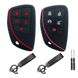 2 Pack Key Fob Cover for 2025 2024 Chevy Equinox Traverse GMC Acadia and 2025-2021 Buick Envision, 5 Button Silicone Key Fob Cover with 2 Keychain, Black