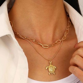 Dervivea Bohemian Shell Layered Necklace Gold Shell Pendant Necklace Vintage Shell Layered Choker Necklaces Paper Clip Chain Choker Necklaces Jewellery for Women (Shell), Zinc