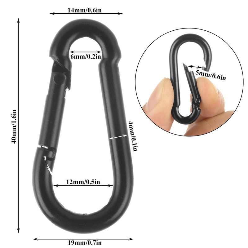 MIVIDE 100 Pack M4 Black Carabiner Clip Spring Snap Hook,