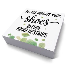 Funny Please Remove Your Shoes Before Going Upstairs Wooden Box Sign Rustic Farmhouse Wood Box Sign Art Home Office Living Room Shelf Desk Decoration 5 x 5 Inches Present
