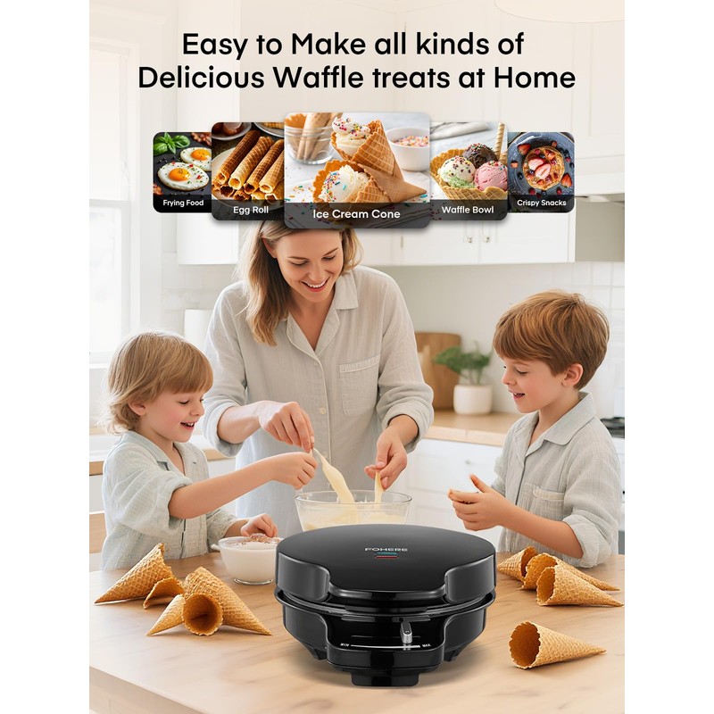 FOHERE Waffle Cone Maker Machine and Ice Cream Bowl Maker