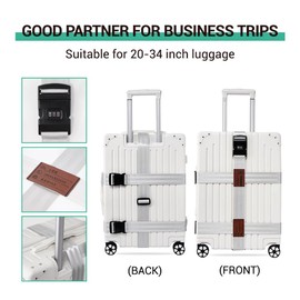 Luggage Suitcase Straps, Adjustable Luggage Straps with Buckle, Luggage Straps for Suitcase with Lock, Easy to Identify Travel Strap, Accessories for Luggage, Suitcase (Silver)