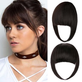 Leterly Bangs Hair Clip in Bangs,Thick French Clip in Hair Extensions Wispy Fake Hairpieces for Women Fringe with Temples for Daily Wear Dark Brown