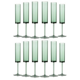 12 Pack Acrylic Dark Green Wine Glasses Green champagne glasses Champagne Flutes Sparkling Wine Glasses Wine Goblets Wedding Glassware Set Drinkware Glasses for Wedding Bar Celebration Baby Shower