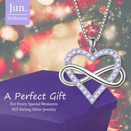 FULULAY Women Infinite Necklace, Sterling Silver Love Heart Pendant With June Birthstone, Created Lavender Jewelry