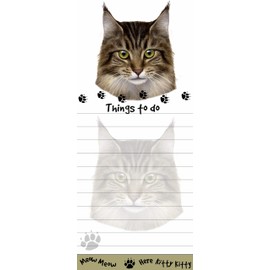 Maine Coon Cat Magnetic List Pads Uniquely Shaped Sticky Notepad Measures 8.5 by 3.5 Inches