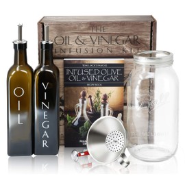Craft Connections Co Olive Oil & Vinegar Infusion Kit - Book with 40 Recipes, Set of Green Glass Bottles with Dispensers, Mason Jar, Funnel & Strainer, and Thermometer