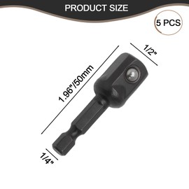 Murtenze 5PCS 1/2 Impact Socket Adapter Kit, Black Socket Adapter 1/4 Inch to 1/2 Socket Adapter Set for Impact Driver, Extension Socket Driver Bits, Handle Nut Driver and Drills, Automotive DIY