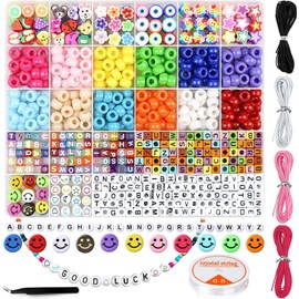 VASA NAMA Cuentas de Bricolaje para Pulseras, Kit para Hacer Pulseras Niñas, Cuentas Arcilla Polimerica con Cuentas del Frutas, Animales, Flores, Letras Cuadradas para Pulseras DIY Manualidades