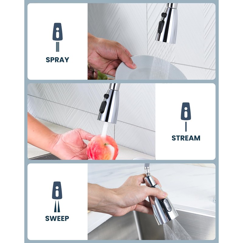 ARCORA Kitchen Faucet Spray Head Chrome, 3-Function Kitchen Sink Spray