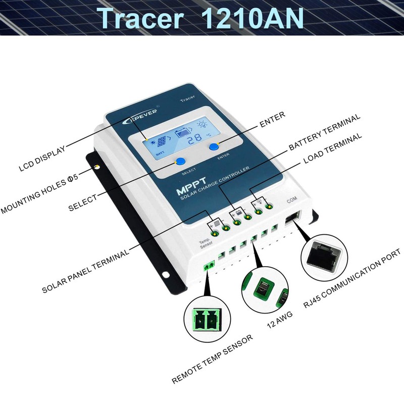 EPEVER 10A MPPT Solar Charge Controller 130W/12V, 260W/24V, Common Negative