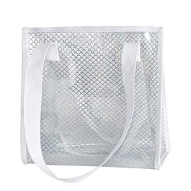 Holographic Beach Bag, 26 x 25 x 10 cm, PVC Waterproof Carry Bag with Fish Scale Design, Transparent for Travel, Fish Scale Pattern