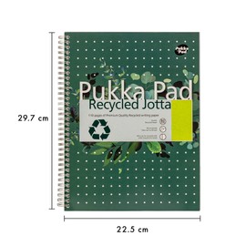 Pukka Pad, Recycled A4 Writing Pad – Pack of 3 Wirebound Notebooks with 110 Pages of 80GSM FSC Recycled Paper – 8mm Lines and Perforated Margins