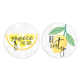 Squeeze The Day Yellow 2.75 x 2.75 Absorbent Ceramic Car Coasters Pack of 2