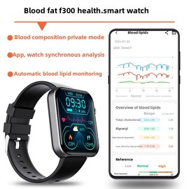 F300 Smart Watch SOS Alarm ECG ECG Heart Rate Blood Pressure Blood Lipid Uric Acid Health Monitoring Watch sport Wearable Smartphone Black Glue Wristwatch smartwatch - Colour: Black Glue