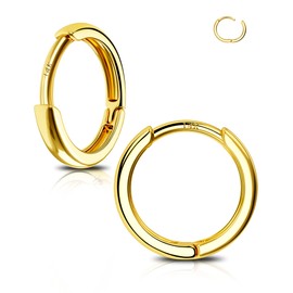 Jewseen 14K Solid Gold Hinged Clicker Lip Ring Nose Hoop Helix Daith Earring Septum Piercing Cartilage Earrings for Men and Women, Yellow Gold