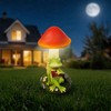 dojune Solar Powered Garden Mushroom Statue with Reading Frog, Outdoor