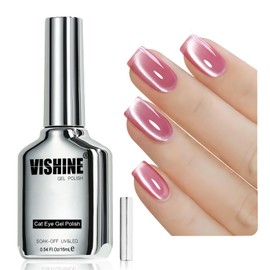 Vishine 16ml Ice Glass Cat Eye Gel Nail Polish, Glitter Holographic Glitter Shimmer Translucent Sheer Plum Color Soak Off Magnetic Nail at Home MY402