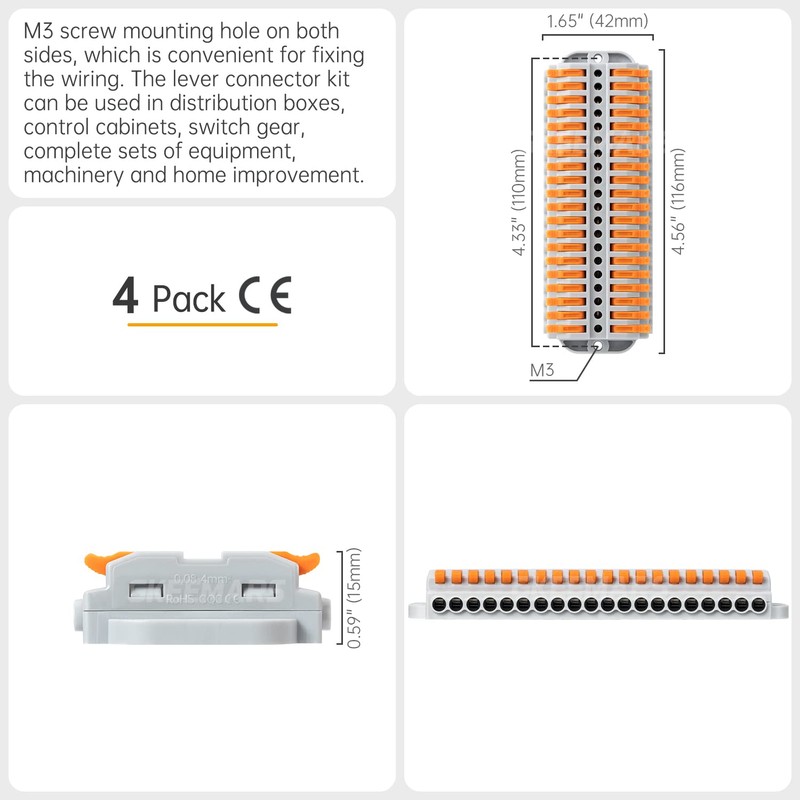 GKEEMARS 4Pcs Lever Wire Connectors, Wire Splicing 20 Conductor Connectors