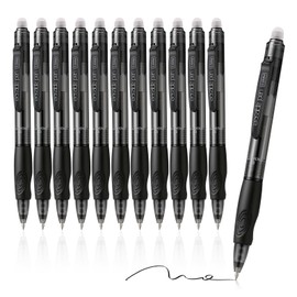 EUSOAR Erasable Pens Black, 12 Pack Eraser Pen Fine Point (0.5mm) Smooth Writing, Retractable Gel Ink Pens Make Mistakes Disappear for Note Taking Planner Sketching Crossword Puzzles