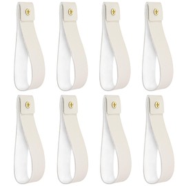 Creamy White Wall Hooks - 8 Pcs Leather Strap Curtain Rod Brackets with Screws for Kitchen, Bedroom, Living Room Hanging
