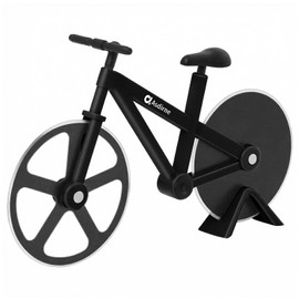 Bicycle Pizza Cutter - Funny Pizza Cutter Wheel with Stand, Food Safe Stainless Steel, Novelty Kitchen Gift for Pizza Lovers, 7.5 Inch, Black