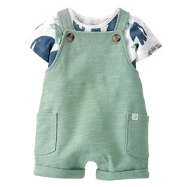 little planet by carter's unisex-baby 2-piece Organic Cotton Shortall Set, Green, 9M