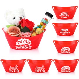Menkxi 6 Pcs Valentine's Day Gift Basket Red Plastic Oval Gift Basket with Handles Empty Gifts Baskets Storage Candy Chocolate Toy Gift for Valentine's Day Wedding Birthday Party Supplies