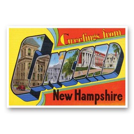 GREETINGS FROM CONCORD, NH vintage reprint postcard set of 20 identical postcards. Large Letter Concord, New Hampshire city name post card pack (ca. 1930's-1940's). Made in USA.
