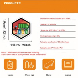 100 Pcs Garbage Truck Stickers Decals Waterproof Vinyl Sticker Suitable for Water Bottles,Laptop,Luggage,Teens Adults,Keyboards,Backpacks,Skateboards,Helmet,Water Bottles,Scrapbooks，Truck Stickers