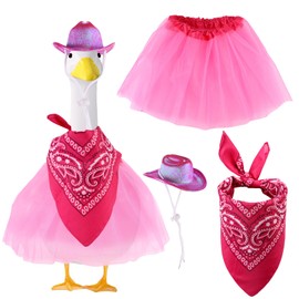Lyreh Western Cowboy Porch Goose Outfit Set, Cowgirl Cement Goose Clothes Costume Hat Lawn Statue Decor (Rose Red)