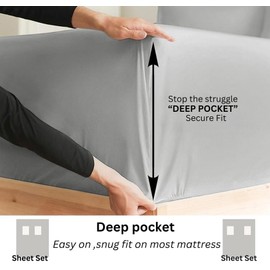 4 Piece Premium Sheet Set Cotton Queen, 100% Egyptian Cotton, 400 Thread Count, 12 Inch Deep Pocket of Cotton Sheets, Light Grey Solid