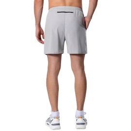 Pantalones cortos para correr de 5 pulgadas para hombre, ligeros, atléticos, para entrenamiento, gimnasio, forro con bolsillos con cremallera, Gris claro, Large