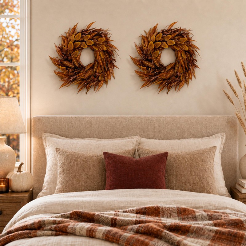 24Inch Artificial Fall Wreath for Front Door Decor Money Leaf