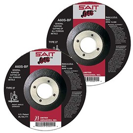 SAIT Abrasive Cut Off Wheels A60S Type 27 (42) Grinder Cutting Wheel 4-1/2 inch x 7/8 inch Arbor QTY 10
