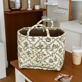 Large-Sized Foldable Thick Portable Storage Basket & Laundry Hamper | QUILTED Canvas with Cloth Handle Model LG-Q027color: Black floral pattern storage basket, size: 32*26*25