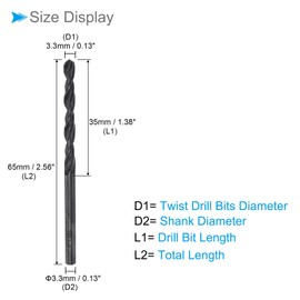 CoCud 6542 High Speed Steel Twist Drill Bits, 3.3mm Diameter 65mm Length, Black Oxide Straight Twist Jobber Drill Bit - (Applications: for Metal Woodwork Plastic Aluminum), 2-Pieces