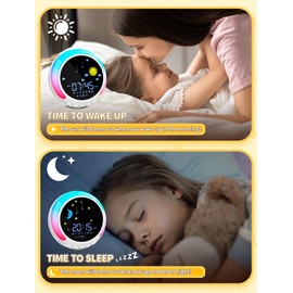 NEUTYPECHIC Children's Alarm Clock for Beginners to School, Snooze Alarm Clock Children with White Noise, Light Alarm Clock Children 5 Levels of Night Light Brightness with Bluetooth Speaker, Calls,