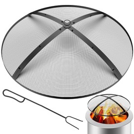 Fire Pit Spark Screen,36inch Heavy Duty Foldable Fire Pit Cover,Outdoor Round Fire Pit Mesh Screen with Top Lid, Handle&Poker, for Outdoor,Backyard,Patio,RV Camping,Beach