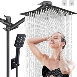 Shower Head,8'' Rain/Rainfall Shower Head with Handheld Spray Combo, High-Pressure Square Shower Head with 9'' Extension Arm, Dual Black Shower Heads with 78'' Hose, Waterfall Showerhead