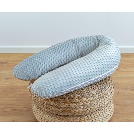 LOOLAY 170 and 190 cm Cotton/Minky Side Sleeper Pillow, Pregnancy Pillow, Nursing Pillow, Variant M/L or L/XL Positioning Pillow with Cover (Hearts Grey/Minky Grey, 170 cm)