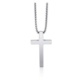 PiercingJak Edelstahl Kreuz Kette Herren Damen Halskette Religiöse Gebet Kreuz Anhänger mit 24" Kette, Silber/Schwarz
