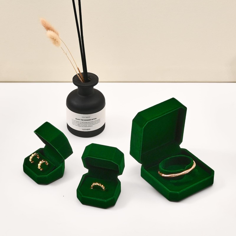 Oirlv Dark Green Velvet Ring Box Single Ring Storge Box