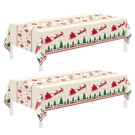 Christmas Disposable Tablecloth,2 Pack Plastic Christmas Tablecloths for Rectangle Tables,54 x 108 Inch,Christmas Beige Reindeer Tablecloths for Christmas Table Decorations Indoor,Outdoor,Parties