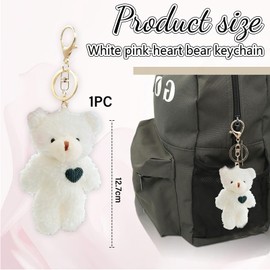 Kotkiddy 1 White Bear Plush Keychain Toy for Kids with Pink Heart 13 cm Stuffed Teddy Plush Backpack Bag Pendant Gift, White, L