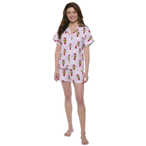 Grinch Womens Dr Seuss 2 Piece Button Up Shirt and