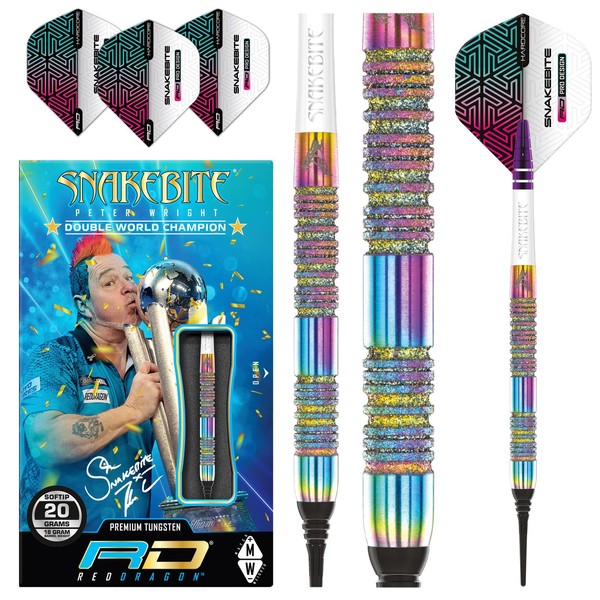 RED DRAGON Peter Snakebite Wright Diamond Fusion Spectron SE 20 g Premium Tungsten Softip Dart Set with Flights and Shafts