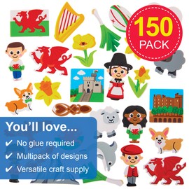 Baker Ross FX988 Wales Foam Stickers - Pack of 150, Welsh Stickers for Kids Crafts and Cards