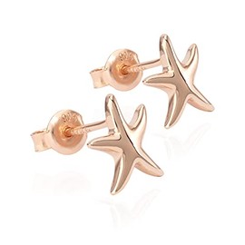 NKlaus Pair of Stud Earrings Starfish 925 Silver 7-10 mm Shiny Rose Gold-Plated Tarnish-Resistant Earrings, Silver